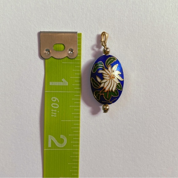 Vintage Blue Floral Cloisonné Pendant - Picture 3 of 4